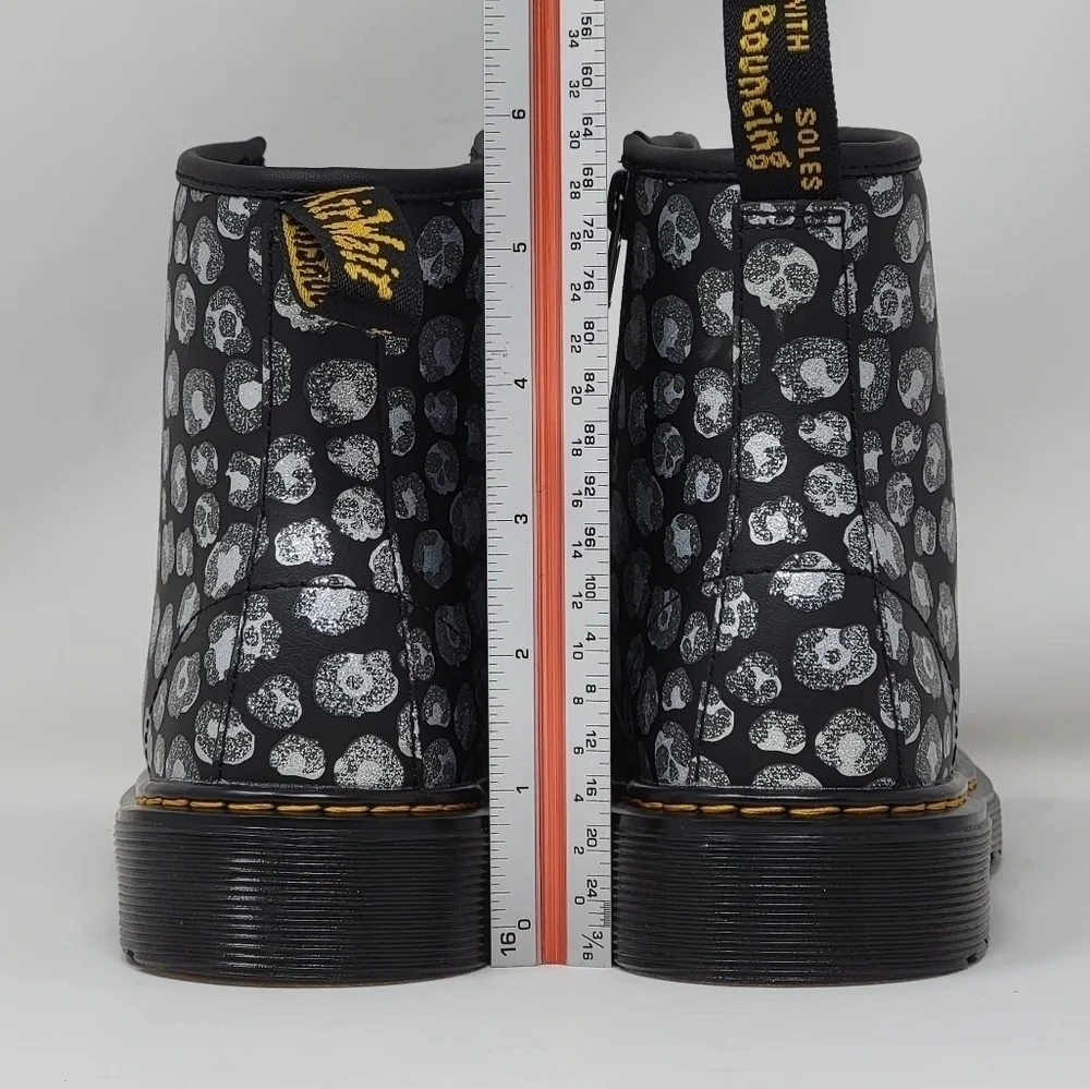 Dr. Martens 1460J Lace-Up Leather Boots Black Gray Leopard Boot Youth Size 3 New
